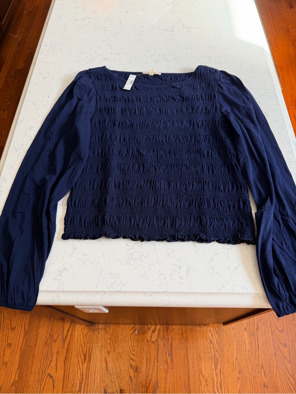 NWT Madewell Navy Smocked Long-Sleeve Women’s Top